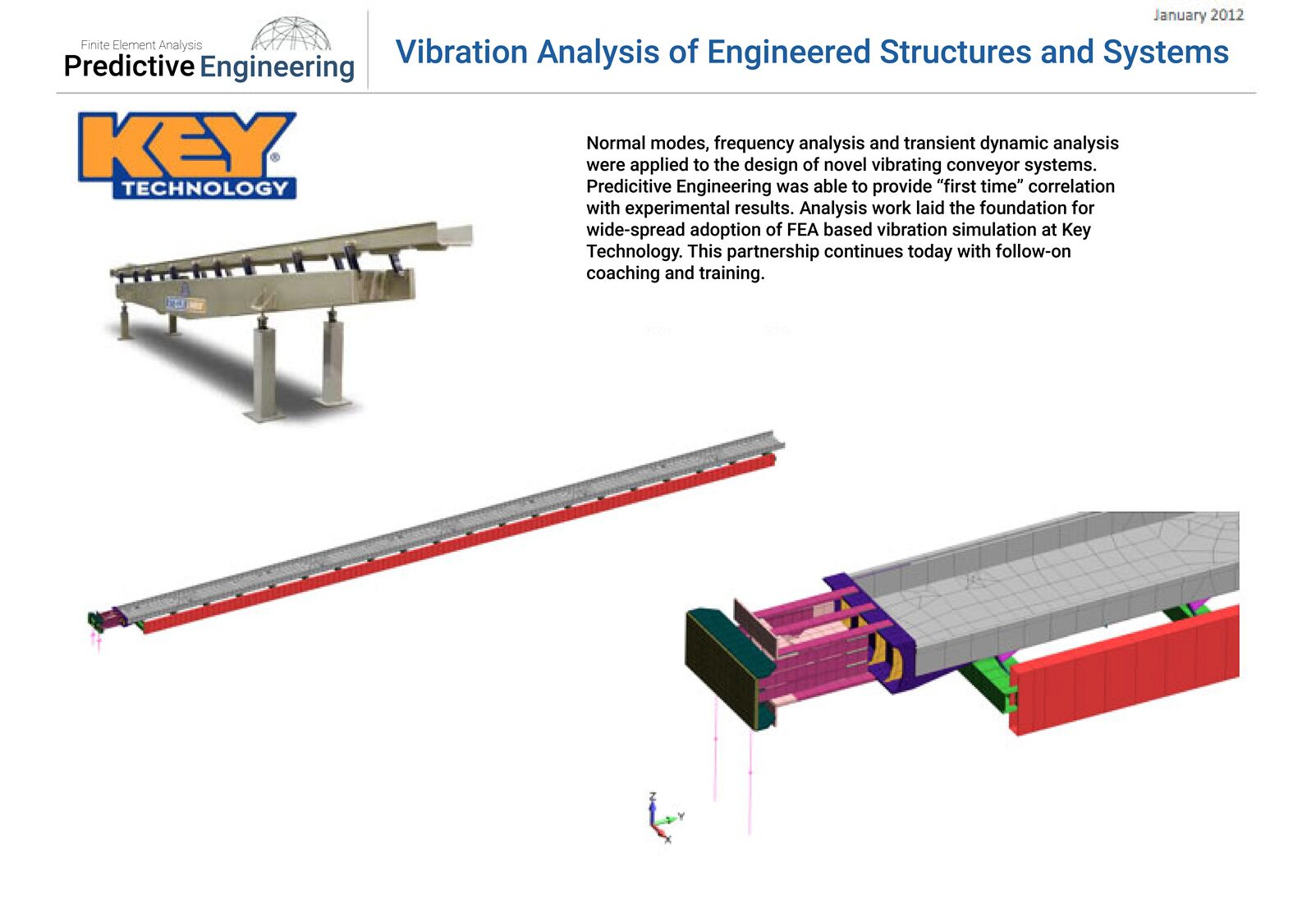 Figure 1: Normal modes, frequency analysis and transient dynamic analysis were applied to the design of novel vibrating conveyor systems. Normal modes, frequency analysis and transient dynamic analysis were applied to the design of novel vibrating conveyor systems.
